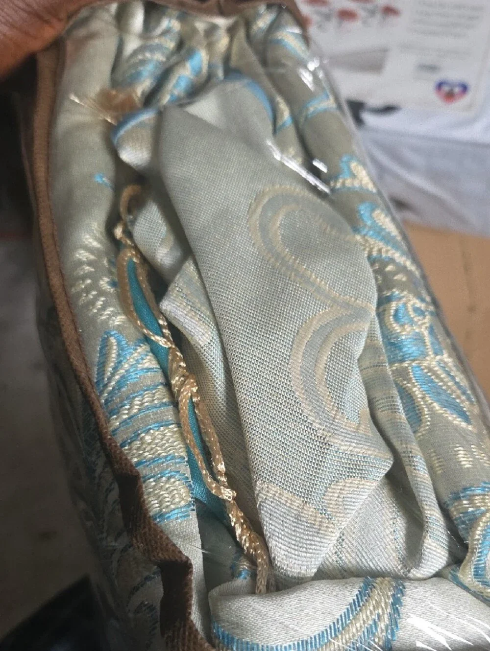 Twin Blue and Cream Jacquard Curtain Panel Set with Valance